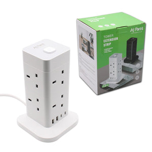 12 路塔式延長線，附 5 個 USB 防突波英國插頭插座，3250W，2 公尺