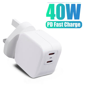 New AJP For 40W 2 Port USB Type-C Wall Plug Adapter Fast PD Universal Charger