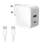 New AJP Adapter 65W USB Type-C QC 3.0 PD Fast Charging Dual Port Type Wall Charger Adapter White EU Plug