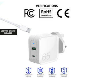 Compatible With Samsung BA44-00336A 65W USB Type-C Fast Dual Port Wall Charger AJP Laptop Adapter