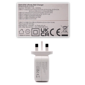 Compatible With Asus BR1100FKA 67W USB Type-C 3-Ports Fast Charging Charger With Multi Socket White Laptop Adapter