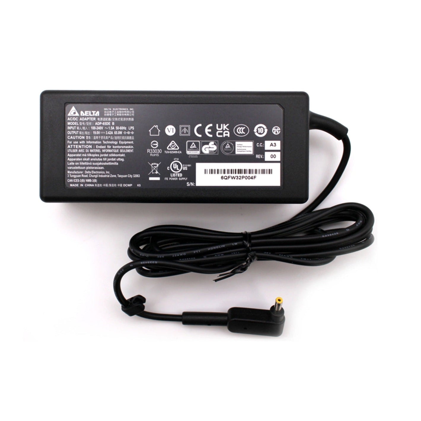 Compatible With ADP-65DE B 65W 3.0MM x 1.1MM Power Charger Delta Laptop Adapter