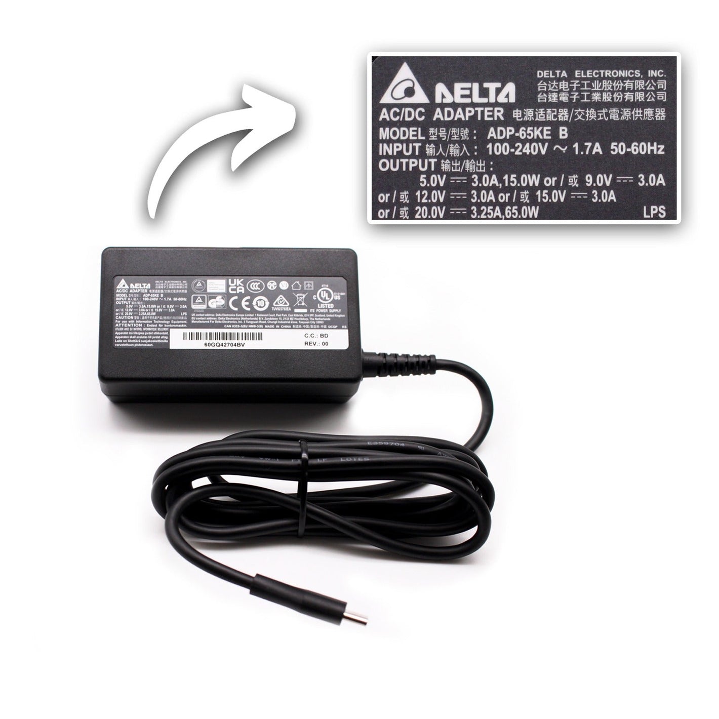 Compatible With Asus ADP-65SD B 65W AC USB-C Type C Power Supply Charger Delta Laptop Adapter