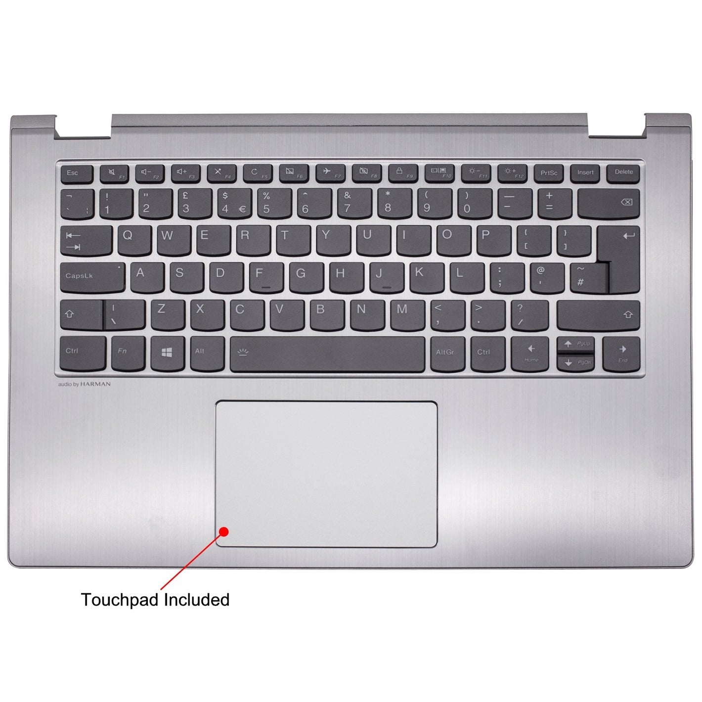 全新替換聯想 Yoga 530-14IKB 掌托（銀色）附背光英國鍵盤