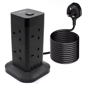 AJP Tower Extension lead with USB Slots 8 Way Extension Lead 13A 3250W  Cable 2M