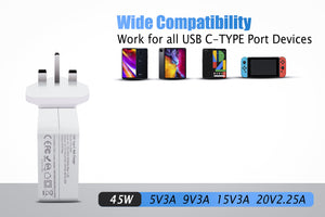 New AJP Brand 45W USB Type-C QC 3.0 PD Fast Charging Wall Charger Adapter white