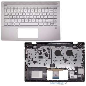 New Replacement For HP Pavilion 14-CE Silver Palmrest Cover UK QWERTY Keyboard L26423-031 Backlit with finger Id Scanner port