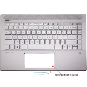 New Replacement For HP Pavilion 14-CE Silver Palmrest Cover UK QWERTY Keyboard L26423-031 Backlit with finger Id Scanner port